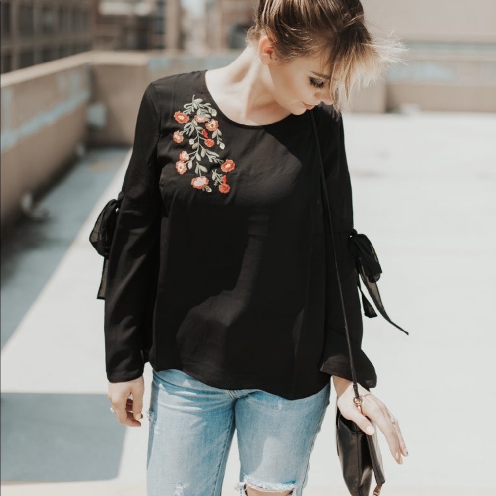 Flowy Sleeve Embroidered Top